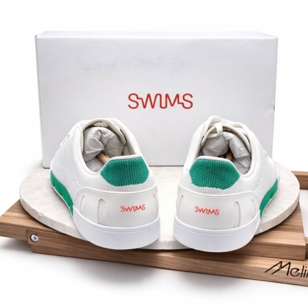 SWIMS Breeze Tennis Knit Sneakers Mens 11.5 White Green Breathable Mesh New - Picture 7 of 10